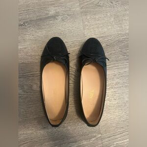 CHANEL Black Leather Loafers with Bow